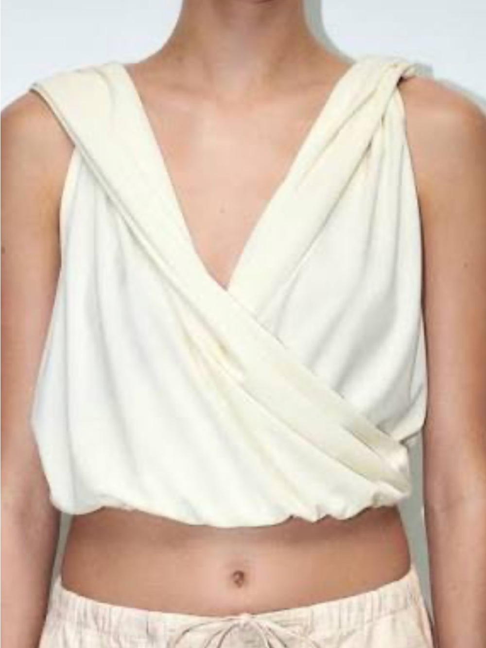 Zara Draped Sleeveless V-Neck Cropped Top with Hood in Cream S